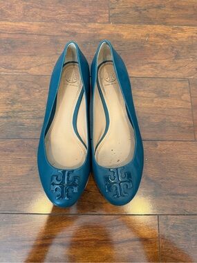 Tory Burch Deep Teal Reva Logo Ballet Flat
